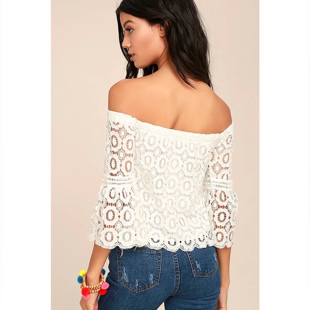 Lulus Good Day White Crochet Off The Shoulder Top - Picture 4 of 6